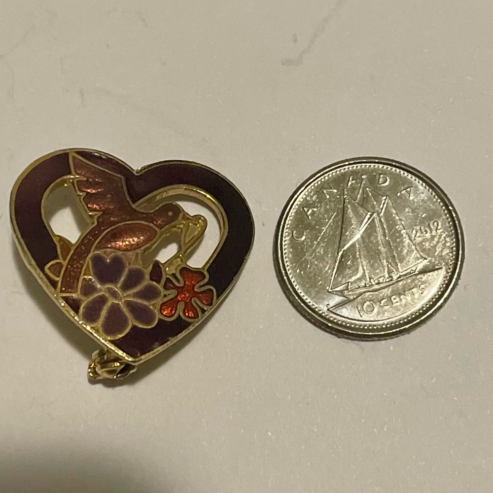 Enamel Bird Flowers Brooch Vintage Jewelry